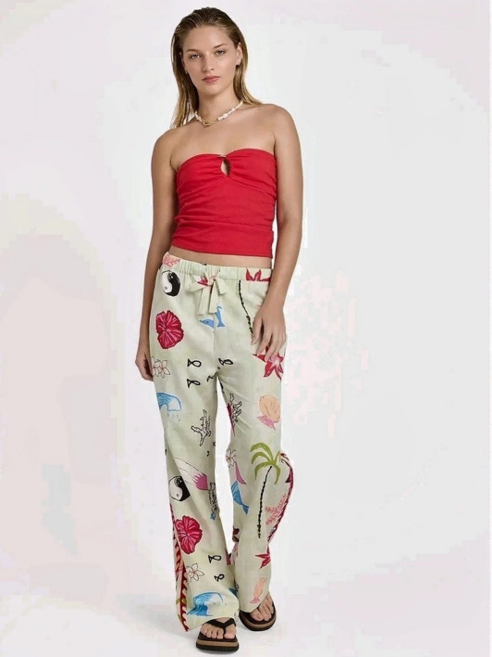 NEW Billabong x Lottie Hall Woven Elastic Waist Pants Wide Leg Pants